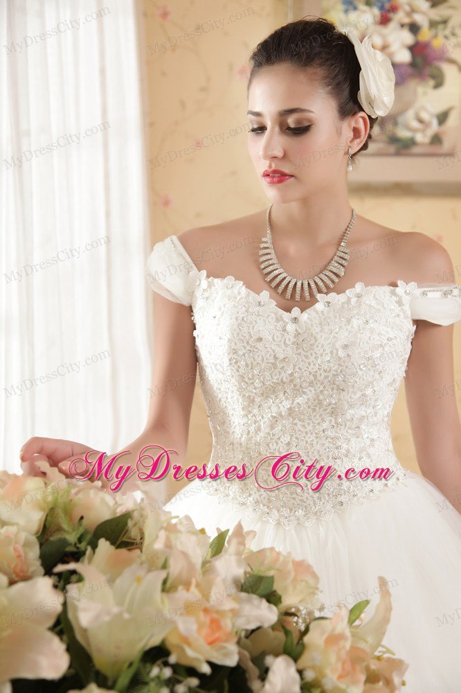 Fabulous Off The Shoulder Lace Flower and Appliques Bridal Dress