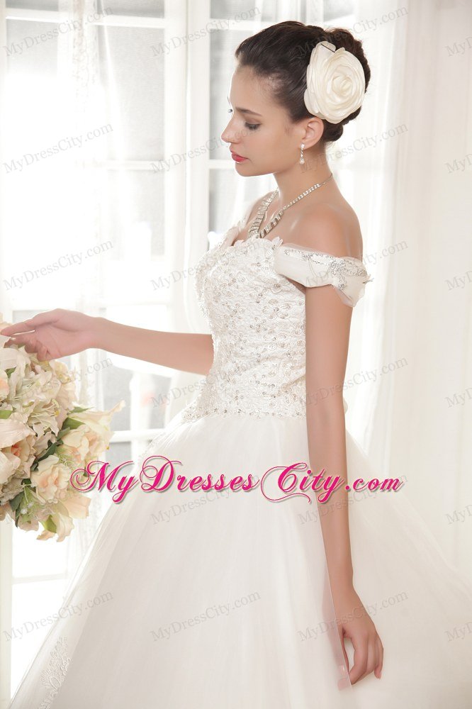 Fabulous Off The Shoulder Lace Flower and Appliques Bridal Dress