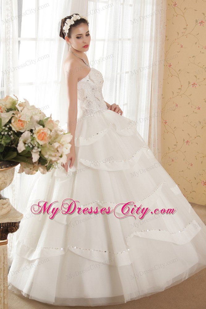 Elegant Beading Sweetheart Sleeveless Wedding Gown With Tires