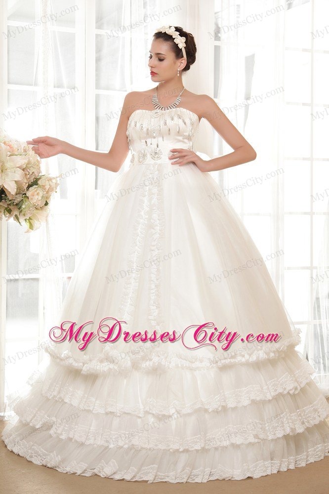 Layers Floor-length A-line Bridal Gowns with Rhinestone