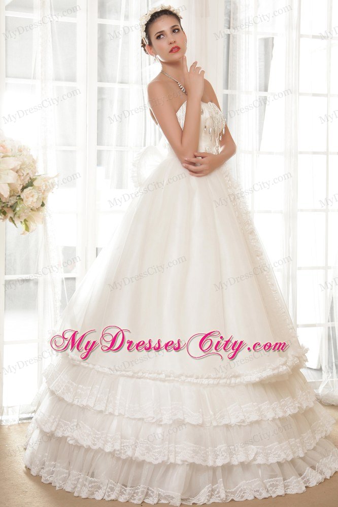 Layers Floor-length A-line Bridal Gowns with Rhinestone