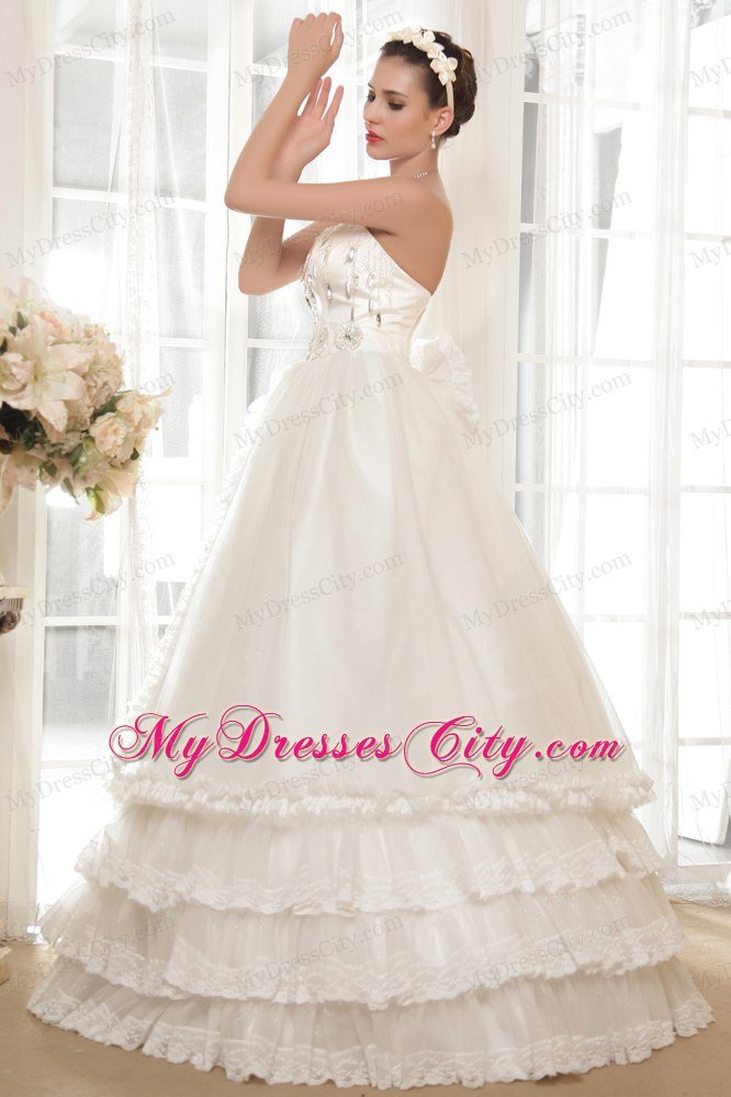 Layers Floor-length A-line Bridal Gowns with Rhinestone