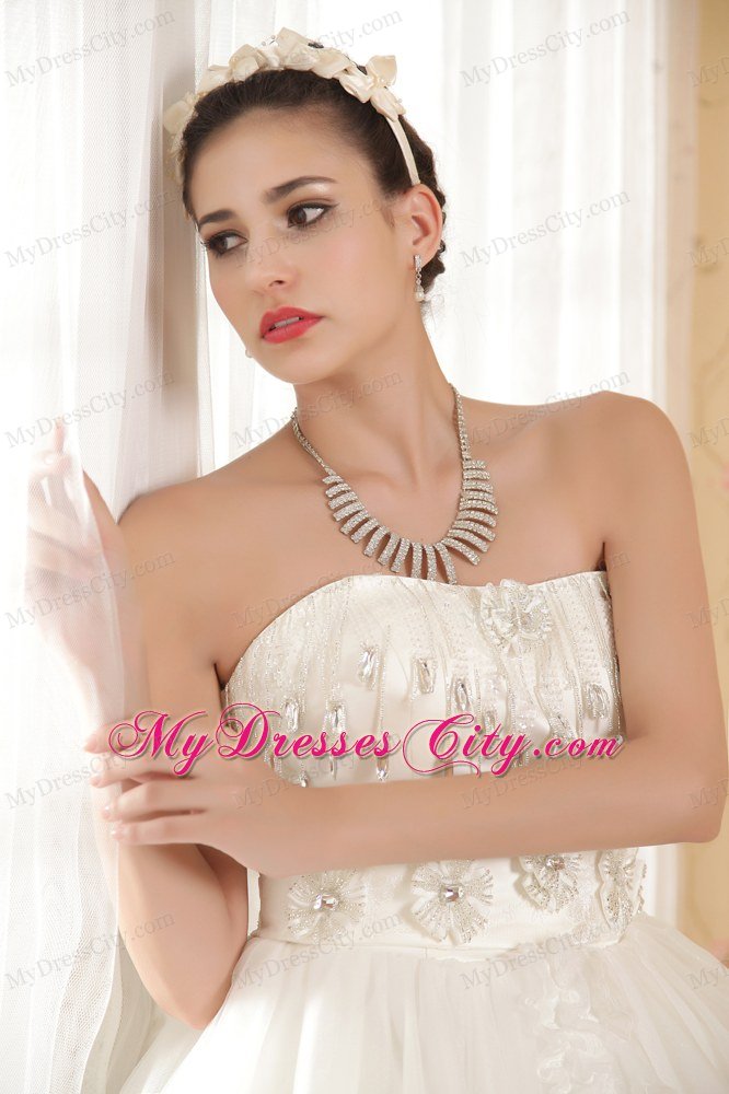 Layers Floor-length A-line Bridal Gowns with Rhinestone