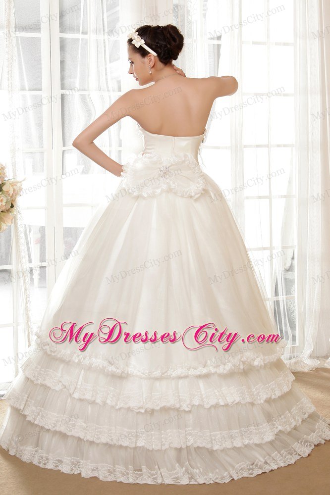 Layers Floor-length A-line Bridal Gowns with Rhinestone