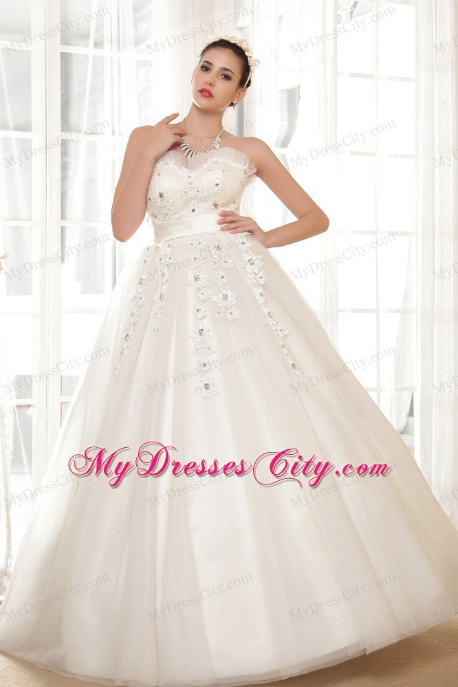 Sweetheart Zipper-up Bridal Gown with Appliques and Rhinestone