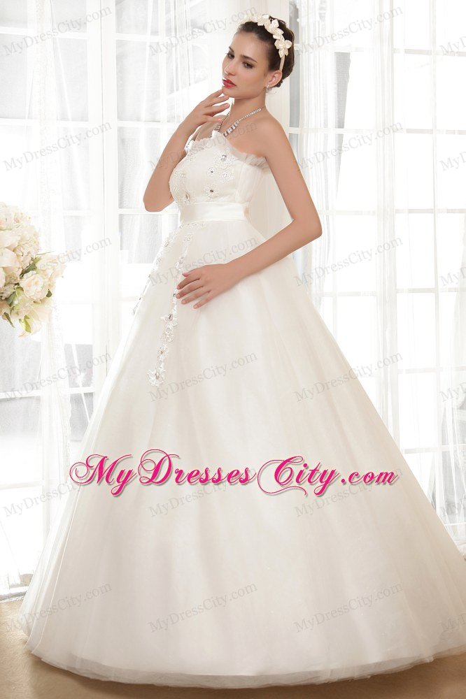 Sweetheart Zipper-up Bridal Gown with Appliques and Rhinestone