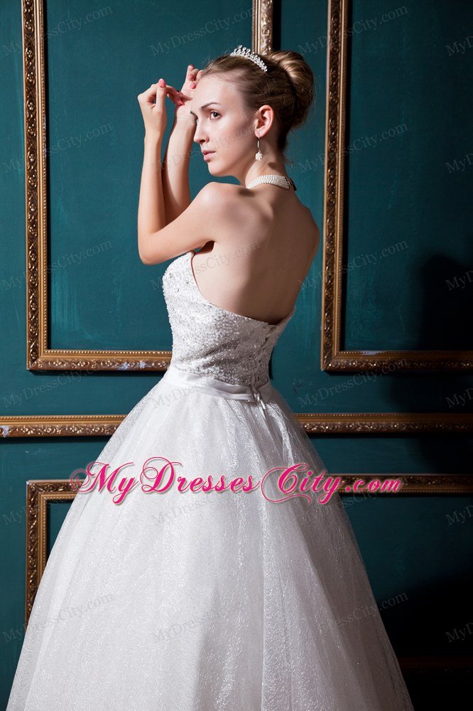 Sweetheart Lace-up Back Beading Satin and Tulle Wedding Dress