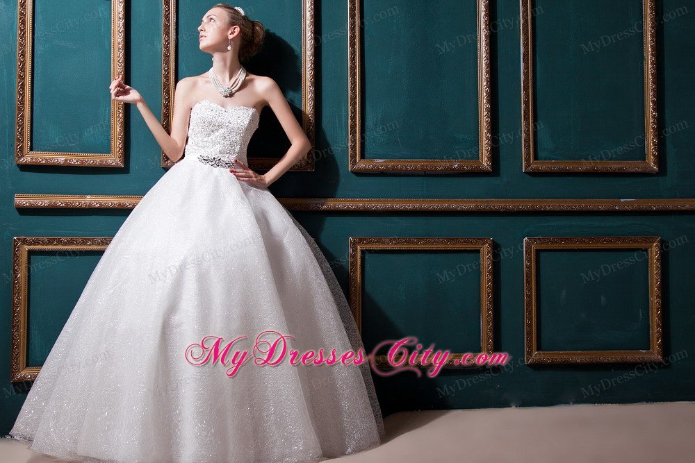 Sweetheart Lace-up Back Beading Satin and Tulle Wedding Dress