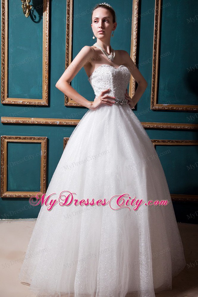 Sweetheart Lace-up Back Beading Satin and Tulle Wedding Dress