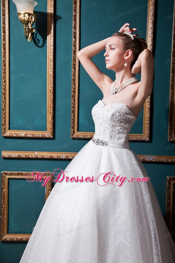 Sweetheart Lace-up Back Beading Satin and Tulle Wedding Dress