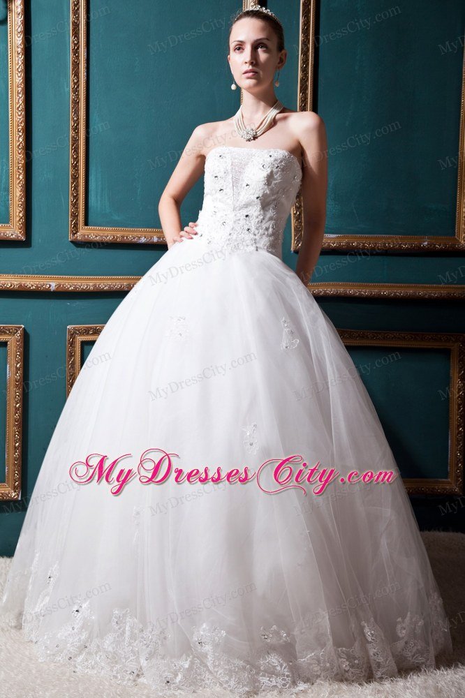 Ball Gown Lace-up Back Beading and Appliques Wedding Dress