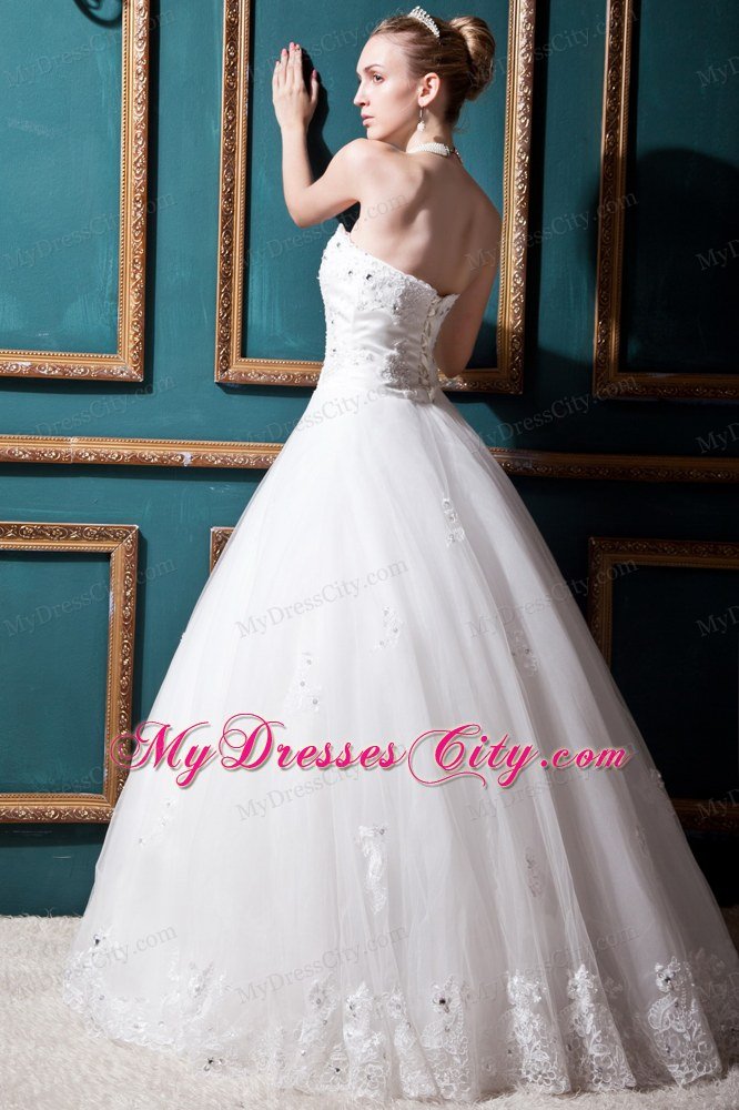 Ball Gown Lace-up Back Beading and Appliques Wedding Dress