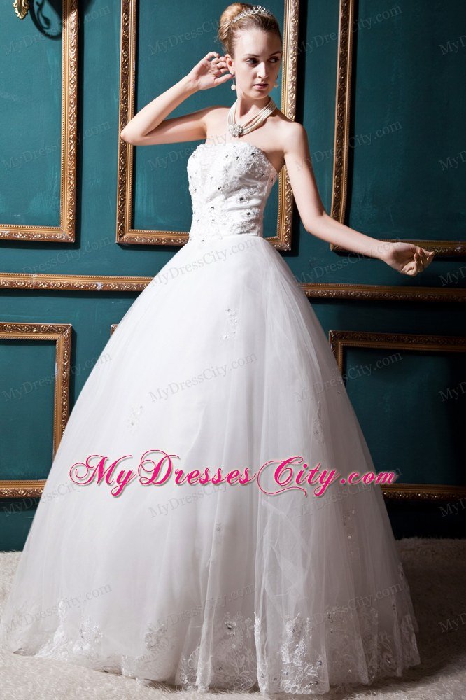 Ball Gown Lace-up Back Beading and Appliques Wedding Dress