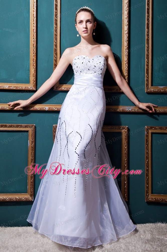 Column Sweetheart Long Bridal Gown with Sash and Beading