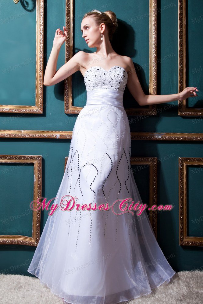 Column Sweetheart Long Bridal Gown with Sash and Beading