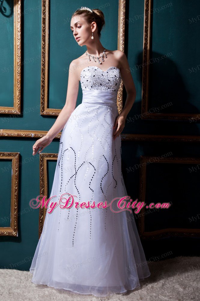 Column Sweetheart Long Bridal Gown with Sash and Beading