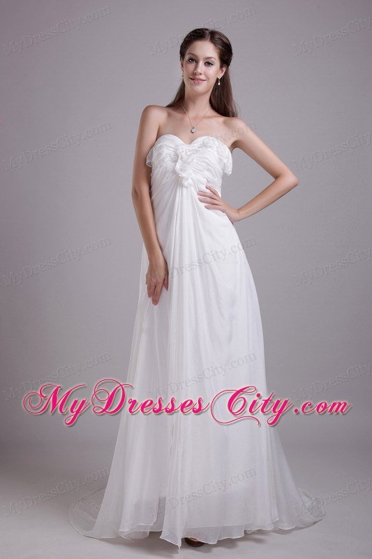 Empire Sweetheart Brush Train Ruched Chiffon Bridal Dress