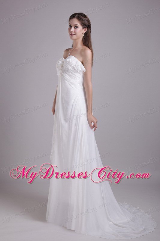 Empire Sweetheart Brush Train Ruched Chiffon Bridal Dress