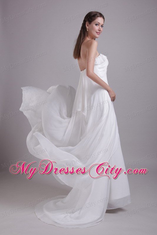 Empire Sweetheart Brush Train Ruched Chiffon Bridal Dress