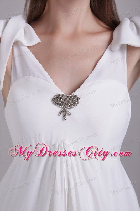 V-neck Brush Train Metrical Bowknot Decorate shoulder Bridal Dress