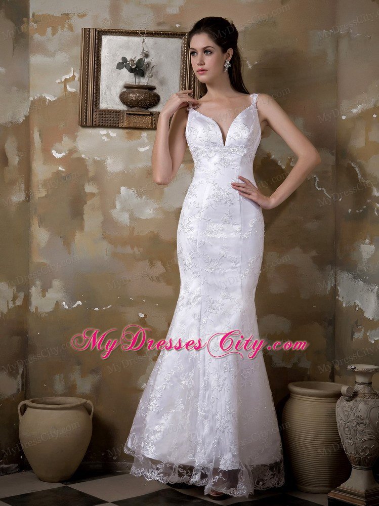 Mermaid Straps Satin and Lace Embroidery Bridal Dress