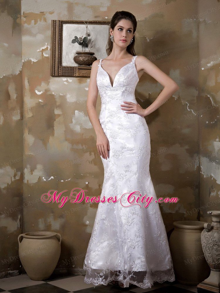 Mermaid Straps Satin and Lace Embroidery Bridal Dress