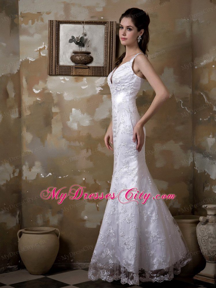 Mermaid Straps Satin and Lace Embroidery Bridal Dress