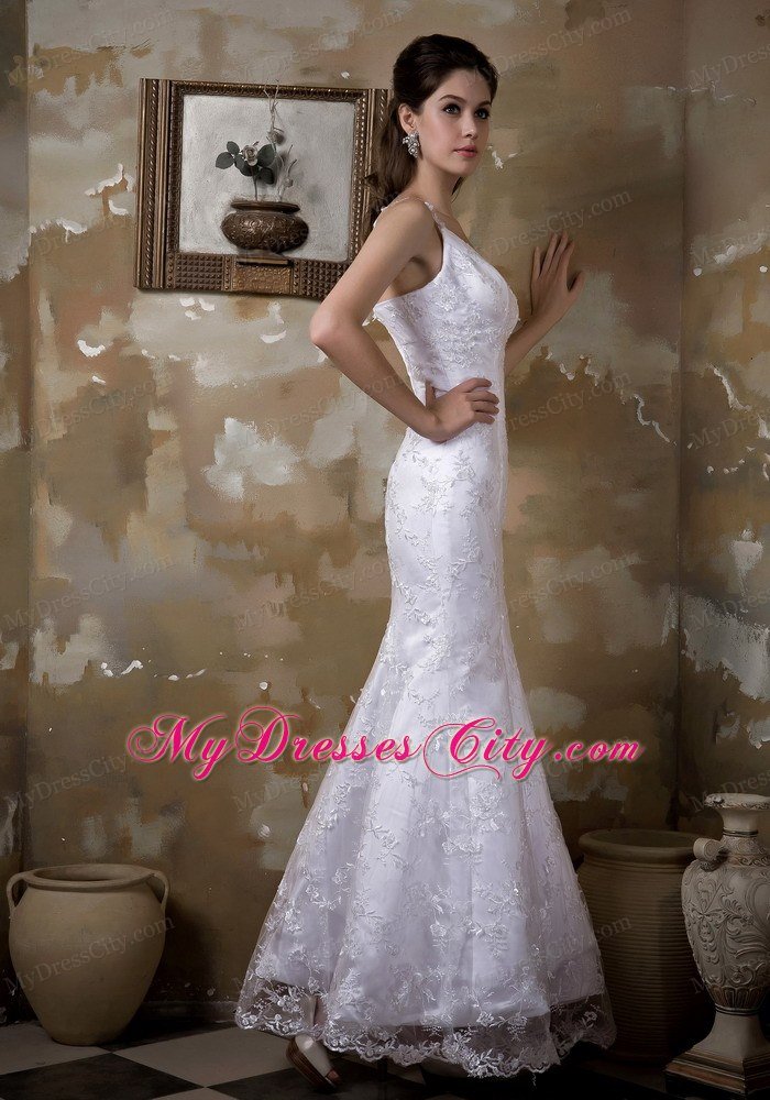 Mermaid Straps Satin and Lace Embroidery Bridal Dress