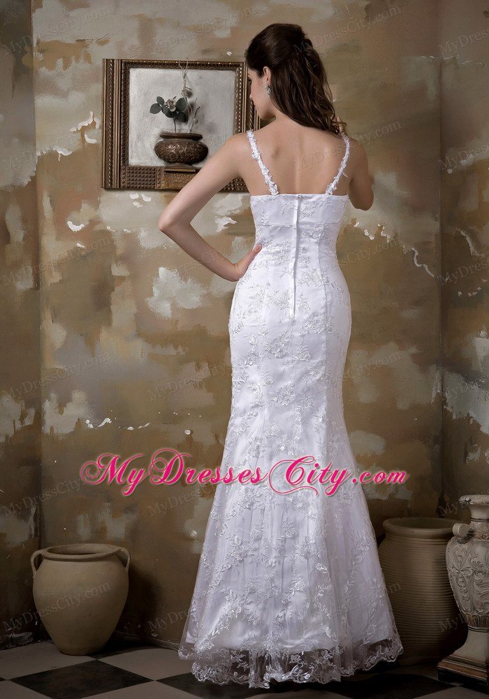 Mermaid Straps Satin and Lace Embroidery Bridal Dress