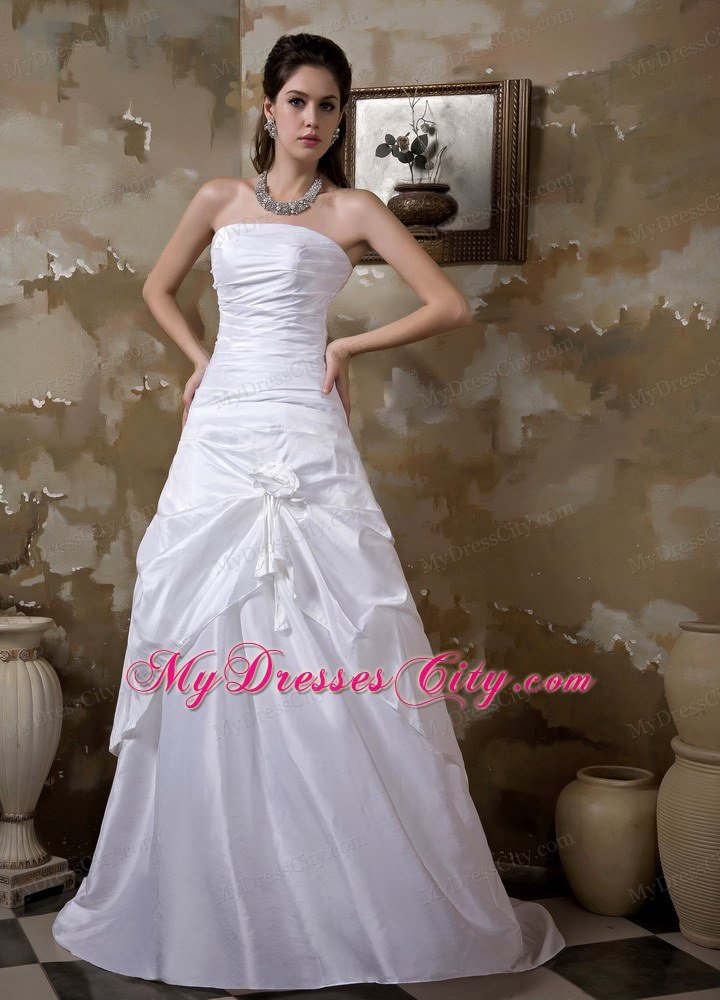 Strapless Hand-made Flower Ruched A-line Bridal Dress