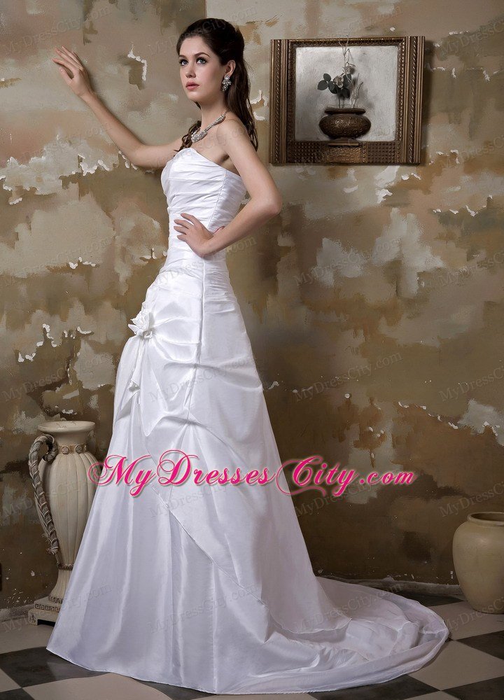 Strapless Hand-made Flower Ruched A-line Bridal Dress