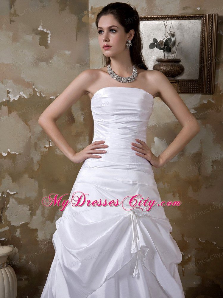 Strapless Hand-made Flower Ruched A-line Bridal Dress