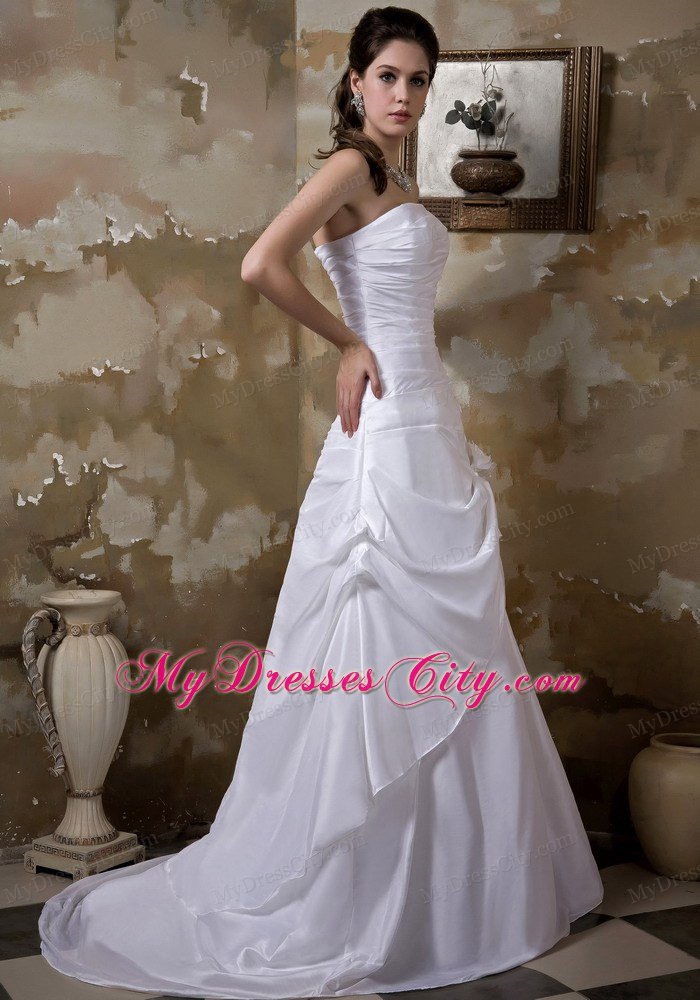 Strapless Hand-made Flower Ruched A-line Bridal Dress