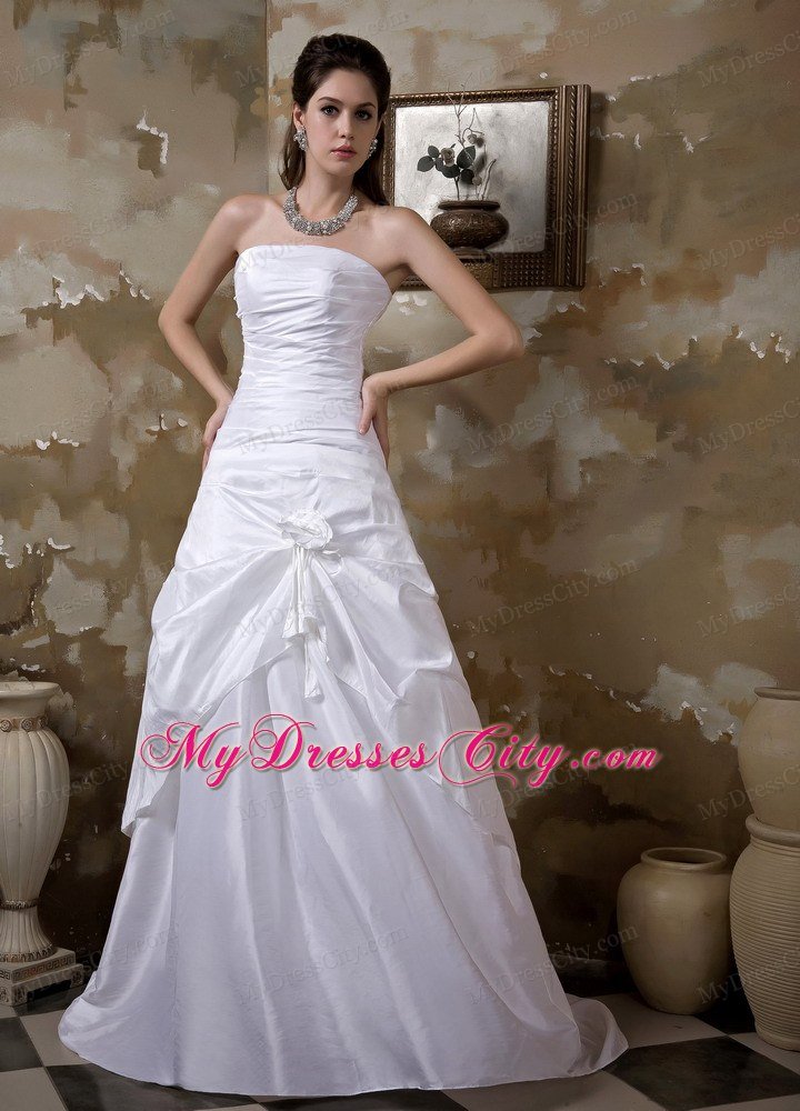 Strapless Hand-made Flower Ruched A-line Bridal Dress