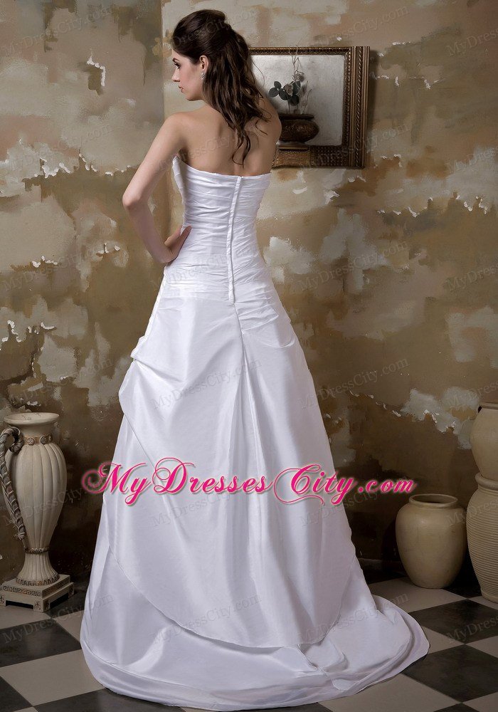 Strapless Hand-made Flower Ruched A-line Bridal Dress