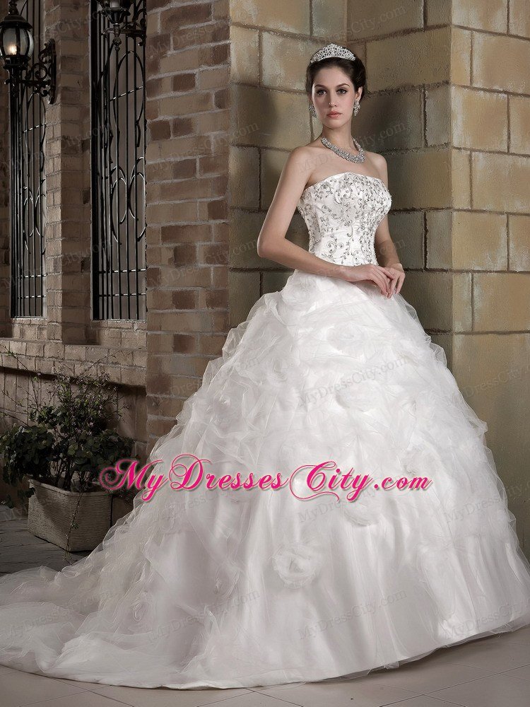 Appliqued Bodice Flower Decorate Waist Down Bridal Dress