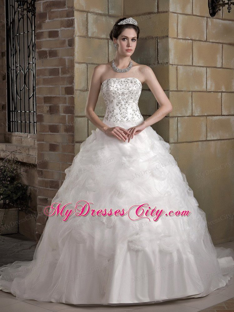 Appliqued Bodice Flower Decorate Waist Down Bridal Dress