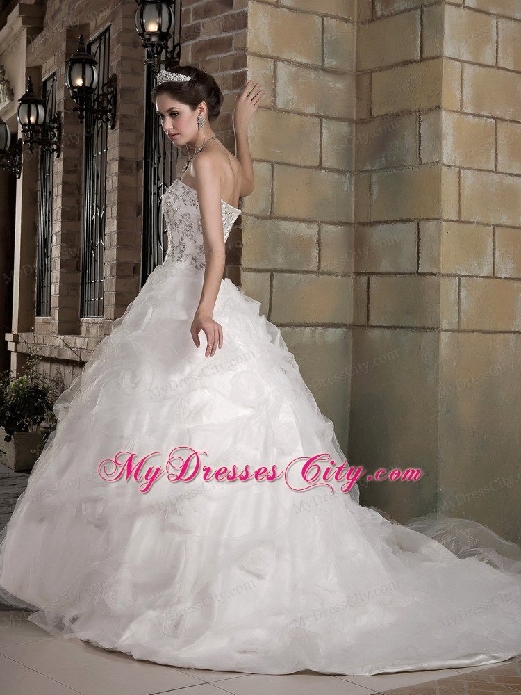 Appliqued Bodice Flower Decorate Waist Down Bridal Dress