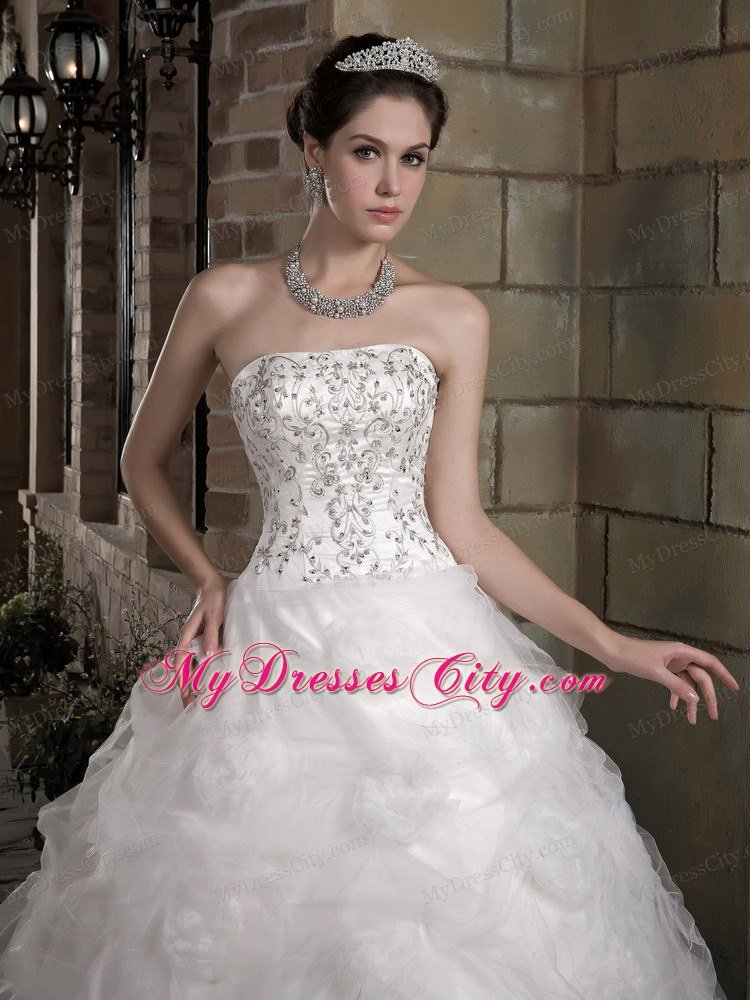 Appliqued Bodice Flower Decorate Waist Down Bridal Dress