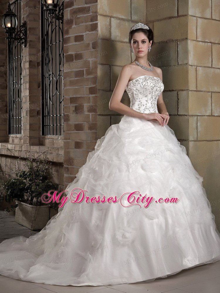 Appliqued Bodice Flower Decorate Waist Down Bridal Dress