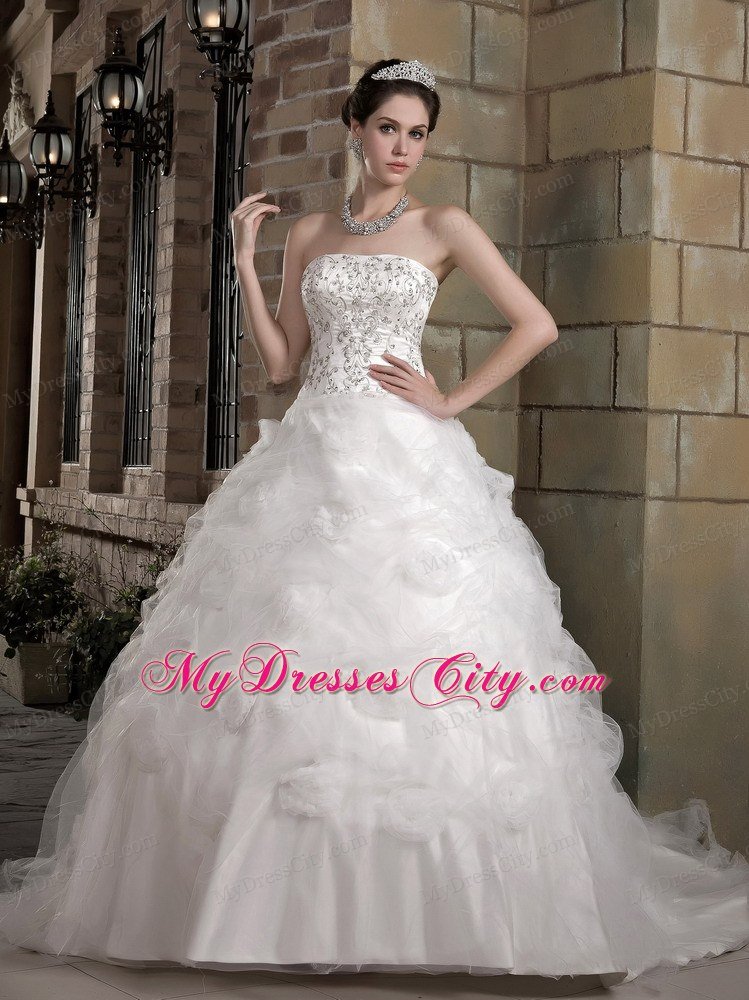 Appliqued Bodice Flower Decorate Waist Down Bridal Dress