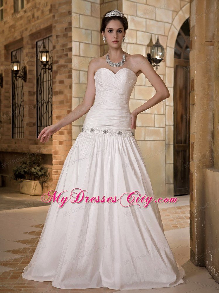 Strapless Sweetheart Beaded Bodice Bridal Dress with Ruches