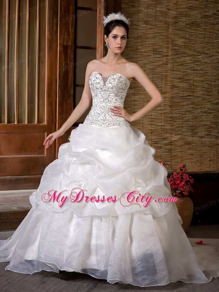 Strapless Sweetheart Ruffles Embroidery Beaded Wedding Gown