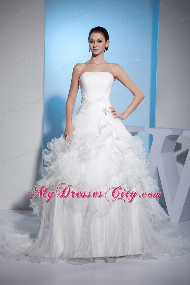 Pleated And Layered Organza Court Train Wedding Dress