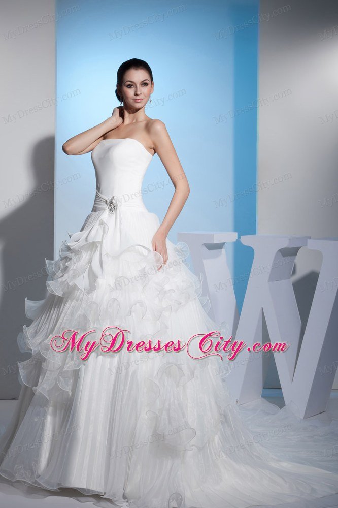 Pleated And Layered Organza Court Train Wedding Dress