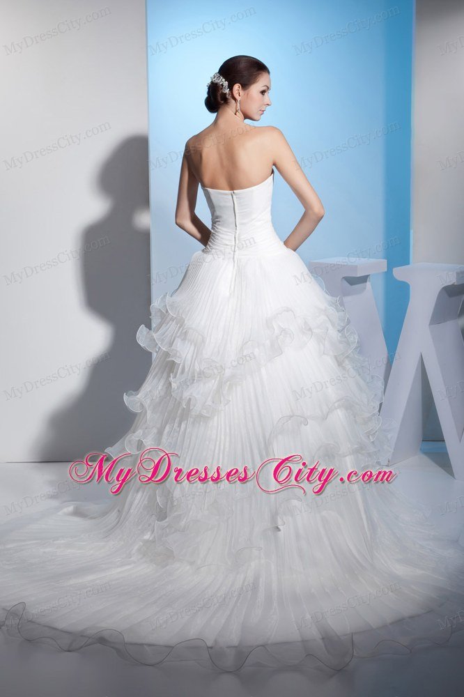 Pleated And Layered Organza Court Train Wedding Dress