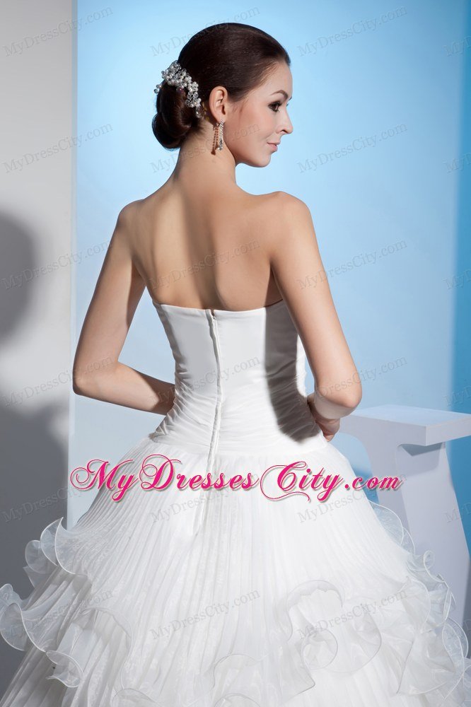 Pleated And Layered Organza Court Train Wedding Dress