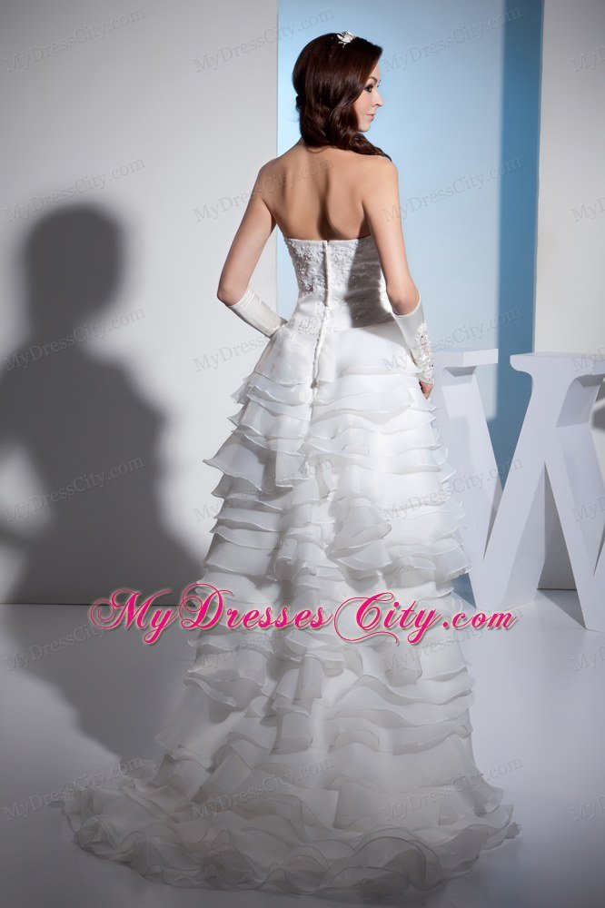 Strapless Embroidery Layered Ruffles High-low Wedding Dress