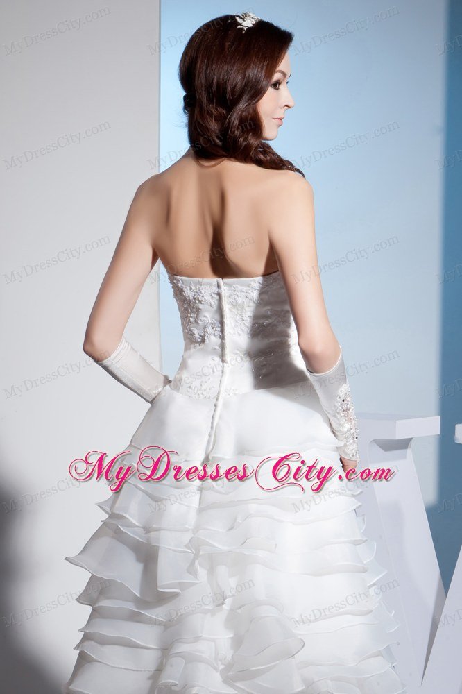 Strapless Embroidery Layered Ruffles High-low Wedding Dress