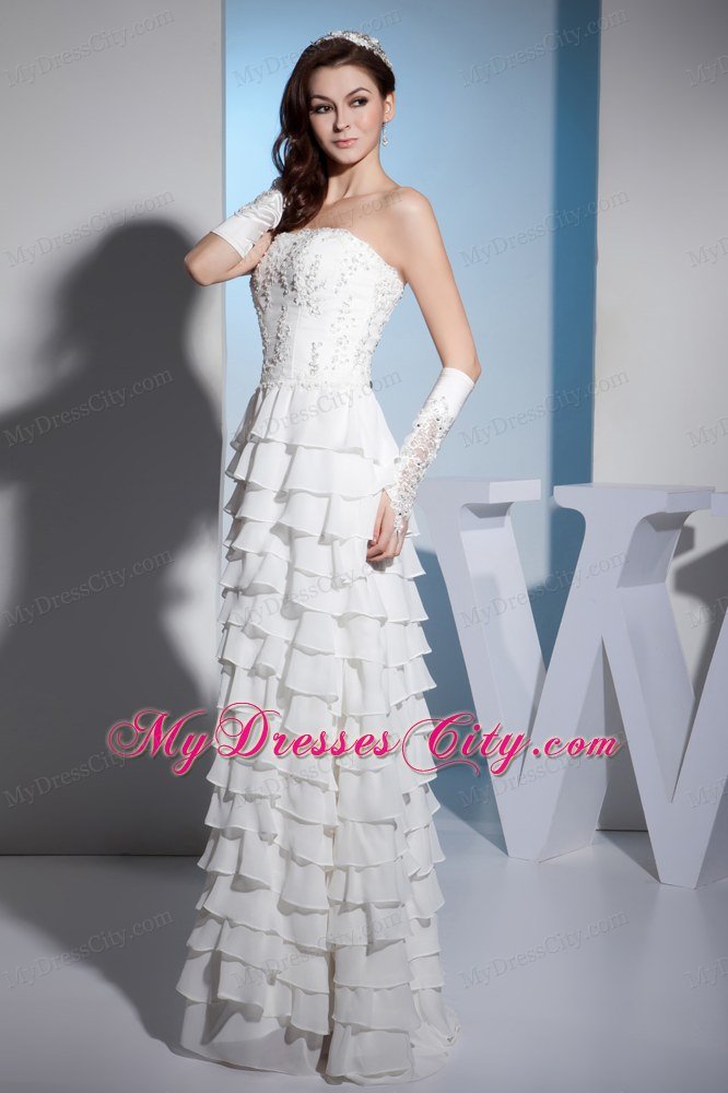 Embroidery Layered Ruffles Wedding Dress with Detached Sleeves